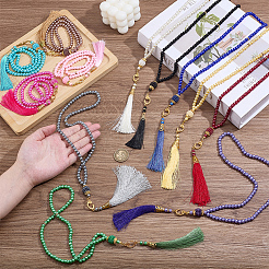 12Pcs 12 Colors Glass Pearl Round Mala Beaded Polyester Tassel Prayer Necklaces&nbsp;NJEW-PH0001-42
