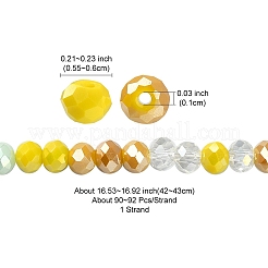 電気メッキガラスビーズセット  多面カット  ロンデル  きいろ  5.5~6x5mm  穴：1mm  約90~92個/連  16.54インチ〜16.93インチ（42~43cm）&nbsp;EGLA-YW0002-D08
