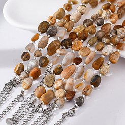 女性用天然化石サンゴビーズブレスレット  ナゲット  201個のステンレススチール製金具付き  7-1/2インチ（19.2cm）&nbsp;G-P563-07P-02