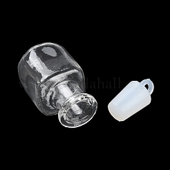 クリアガラスのウィッシングボトルペンダント  プラスチックシールプラグ付き  スクエアチャーム  36x14.5x14.5mm  穴：2mm&nbsp;GLAA-A010-01F