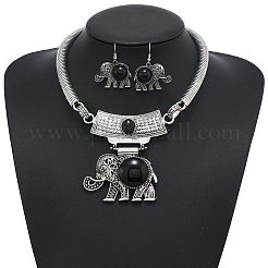 Elephant Alloy Resin Pendant Necklaces & Dangle Earrings Sets&nbsp;FS-WG854C5-01