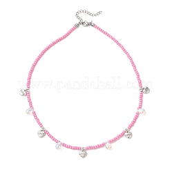 Boho 304 Stainless Steel Heart Leaf Star Cross Shell Shaped Pendant Glass Seed Beaded Necklaces&nbsp;NJEW-MZ00147