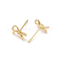 蝶結びの真鍮スタッドピアス金具  ニッケルフリー  カン付き  18KGP本金メッキ  6x10mm  穴：0.9mm  ピン：1mm&nbsp;KK-Z136-39G