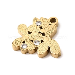 304ステンレスペンダント  花のチャーム  ラインストーン付き  イオンプレーティング（ip）  18KGP本金メッキ  13x13.5x2mm  穴：1.5mm&nbsp;STAS-K297-02C-G