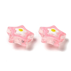 透明ガラスビーズ  手描きのビーズ  エナメル  スター  ピンク  13x13x7mm  穴：1mm&nbsp;GLAA-B008-02A