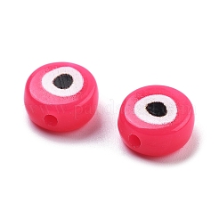 オペークプリントアクリルビーズ  アイ模様を有する平坦な円形  ミスティローズ  10x5mm  穴：1.8mm&nbsp;OACR-G038-04C