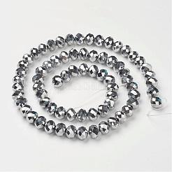 電気メッキガラスビーズセット  多面カット  ロンデル  銀メッキ  10x7mm  穴：1mm  約60~61個/連  46~48cm&nbsp;GR7X10MMY-S
