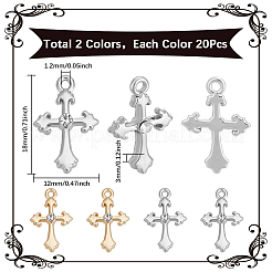 40 個 2 色ラックメッキ合金ラインストーンペンダント  クロスチャーム  プラチナ·ゴールデン  18x12x3mm  穴：1.2mm  20個/カラー&nbsp;FIND-SC0013-73