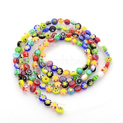 手作りミッレフィオーリガラスビーズ連売り  平たい円盤  ミックスカラー  6x3~4mm  穴：1mm  約66個/連  15インチ&nbsp;X-LAMP-J034-6mm-M