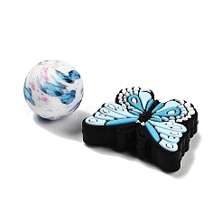 25Pcs Butterfly & Round Silicone Focal Beads&nbsp;SIL-L005-02A