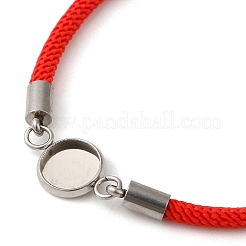 ミラノコード＆304ステンレススチールブレスレットの作り方  丸皿付き  レッド  トレイ：8mm  7-1/4インチ（18.5cm）&nbsp;MAK-H004-02B-P02