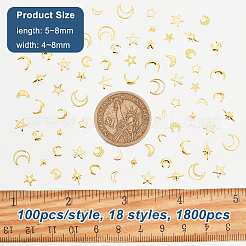 1800種類のスタイルの真鍮カボション18個  ネイルアートの装飾の付属品  月＆星  ゴールドカラー  5~8x4~8mm  100個/スタイル&nbsp;MRMJ-OC0003-82