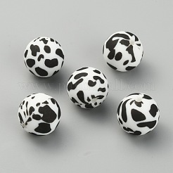 ヒョウ柄シリコンビーズ  ラウンド  ホワイト  15mm  穴：2.3mm&nbsp;SIL-TAC0003-06C