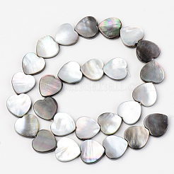 天然ブラックリップシェルビーズ連売り  ハート  15x15.5x3mm  穴：0.9mm  約27個/連  15.55インチ（39.5cm）&nbsp;X-SSHEL-Q298-11A