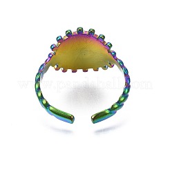 304ステンレススチールハートカフリング  女性のためのレインボーカラーワイドオープンリング  usサイズ8 3/4(18.7mm)&nbsp;RJEW-N038-106