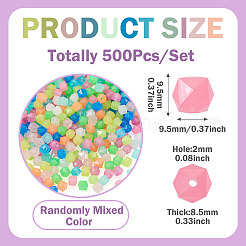 蓄光PSプラスチックビーズ500個  暗闇で光る  ミックスカラー  ポリゴン  9.5x9.5x8.5mm  穴：2mm&nbsp;FIND-TA00009-13B