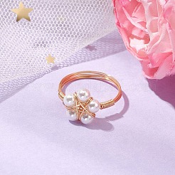 花貝パール指輪  女性用銅線巻きリング  ライトゴールド  内径：17.9mm&nbsp;RJEW-TA00157