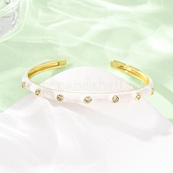 Brass Micro Pave Clear Cubic Zirconia Cuff Bangles for Women&nbsp;BJEW-A163-02G-02