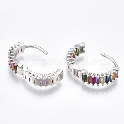 真鍮マイクロペーブキュービックジルコニアハギーフープピアス  リング  プラチナメッキ  4x15.5mm  ピン：1mm&nbsp;X-EJEW-S201-39P