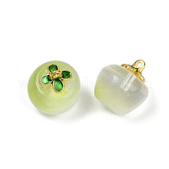 塗装ガラスペンダントスプレー  真鍮エナメルファインディング付き  りんご  薄緑  15.5x13~14mm  穴：1.4mm&nbsp;LAMP-C017-01B
