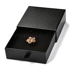 四角い紙の引き出しボックス  黒のスポンジとポリエステルロープ付き  ブラック  9.3x9.4x3.4cm&nbsp;X-CON-J004-01C-05