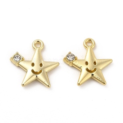 ラックメッキ合金ラインストーンペンダント  カドミウムフリー＆鉛フリー  スターのチャーム  ライトゴールド  16x15.5x3mm  穴：1.6mm&nbsp;FIND-G044-14LG