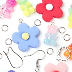 198個のDIYかわいいレジンイヤリングジュエリーキット  クマと花のペンダントを含む  ステンレス鋼のフレンチフックピアス＆フープピアス＆丸カン  ミックスカラー&nbsp;DIY-LS0001-07