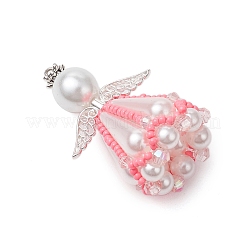 ビーズの天使のチャーム  アクリル＆合金＆ガラスシードビーズペンダント  ピンク  48x25mm  穴：3x2.5mm&nbsp;PALLOY-MZ00435-04
