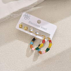 3 Pairs 201 Stainless Steel Classic Sweet Earring Sets&nbsp;SI9311