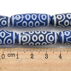 青いチベット風の DZI ビーズ 連売り  染め加工天然石瑪瑙ビーズ連売り  ドラム型  リング  29~30x10mm  穴：1.4mm  約10個/連  11.81インチ（30cm）&nbsp;TDZI-NH0001-B02-01