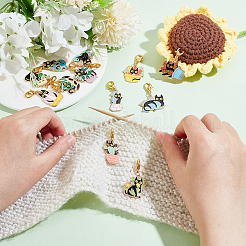Potted Plant with Cat Pendant Stitch Markers&nbsp;HJEW-AB00322
