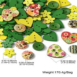 ウッドボタン  花/フラットラウンド/ハート  ミックスカラー  14.5~21.5x15~24.5x2.5~4mm  穴：1.2~2mm  117個/袋&nbsp;DIY-CJC0006-07