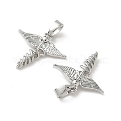 真鍮チャーム  翼のある杖  プラチナ  16.5x17x3mm  穴：3x4.5mm&nbsp;KK-I371-18P
