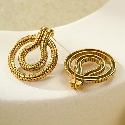 Stripe Flat Round 304 Stainless Steel Stud Earrings&nbsp;EJEW-D303-03G