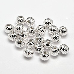 ファンシーカットファセットラウンド925の純銀製のビーズ  銀  6mm  穴：1.6mm  約75個/20g&nbsp;STER-F012-07C