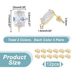 6 Pairs 2 Color Brass Micro Pave Clear Cubic Zirconia Stud Earring Findings&nbsp;KK-HY0001-76