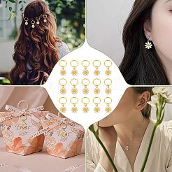 24 個合金エナメル & 鉄編組ヘアペンダント装飾クリップ  ヘアスタイリング用  デイジー  ゴールドカラー  30mm&nbsp;OHAR-AB00008