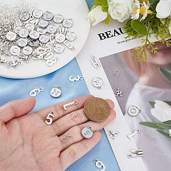 文字a～zと数字0~9のチベット風合金チャーム  鉄丸カン付き  アンティークシルバー＆プラチナ  6x0.7mm  内径：4.5mm&nbsp;FIND-BM0001-15P