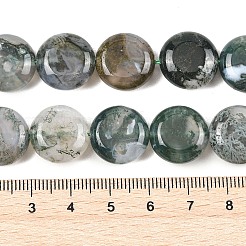 天然石モスアゲートビーズ連売り  フラットラウンド  15~15.5x6mm  穴：0.8~1mm  約26個/連  15.55~15.71インチ（39.5~39.9cm）&nbsp;G-L648-B11-15mm