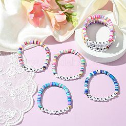 8個 8色ポリマー粘土ビーズストレッチブレスレット  女性用曜日ブレスレット  ミックスカラー  内径：2-1/8インチ（5.3cm）  1pc /カラー&nbsp;BJEW-SW00147