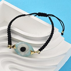 ナザールボンジュウアクリルリンクブレスレット  カップルの友情のためのワックス加工ナイロン調節可能なブレスレット  真鍮製、キュービックジルコニア製  ラックめっき  長持ちメッキ  カドミウムフリー＆鉛フリー  プラチナ  ミックスカラー  内径：3-5/8インチ（9.1cm）&nbsp;BJEW-U027-01G