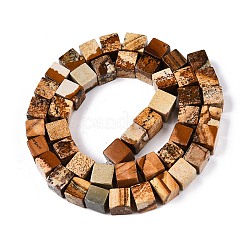 天然石ピクチャージャスパービーズ連売り  キューブ  7~9x7~9x7~9.5mm  穴：1.2mm  約47~49個/連  15.35~15.79''（39~40.1センチメートル）&nbsp;LS-G-T139-8x8-27A