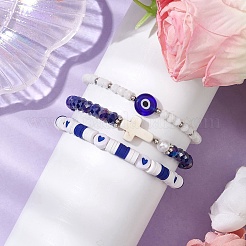 3Pcs Religion Polymer Clay & Glass & Synthetic Turquoise Beaded Stretch Bracelets Kit&nbsp;BJEW-JB10675-02