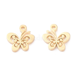 304ステンレススチールチャーム  レーザー切断  蝶  ゴールドカラー  10x10x1mm  穴：1.2mm&nbsp;X-STAS-I151-39G