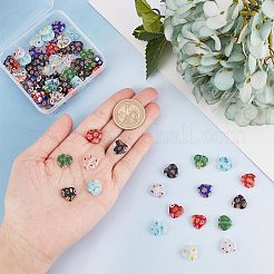 80個 8スタイルの手作りミルフィオリランプワークビーズ連売り  ハート  ミックスカラー  11~12x12x4~5mm  穴：1mm  約10個/スタイル&nbsp;LAMP-SC0001-20
