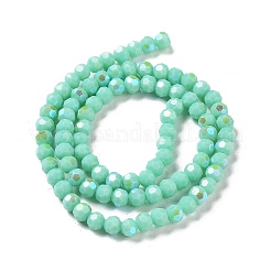 オペークガラスビーズ連売り  ファセット（32ファセット）  ラウンド  アクアマリン  4mm  穴：0.8mm  約87~93個/連  32~33cm&nbsp;EGLA-A035-P4mm-L14