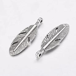 Tibetan Style Alloy Feather Pendants&nbsp;X-TIBEP-A87-AS-RS
