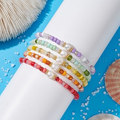 Grass Seed & Natural Pearl Beaded Stretch Bracelets for Women&nbsp;BJEW-JB09705