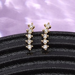 真鍮マイクロパヴェクリアキュービックジルコニアストライプスタッドピアス  18KGP本金メッキ  12x3.5mm&nbsp;EJEW-S280-01G