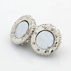 Platinum Plated Round Alloy Enamel Magnetic Clasps with Loops&nbsp;ENAM-P107-M